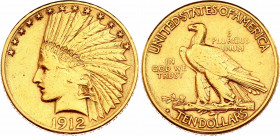 United States 10 Dollars 1912
KM# 130; N# 23124; Gold (.900) 16.72 g.; "Indian Head - Eagle" with Motto; Mint: Philadelphia; XF-
