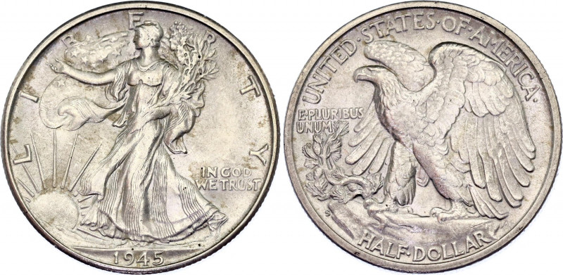 United States 1/2 Dollar 1945 S
KM# 142; Schön# 136; Silver; "Walking Liberty H...