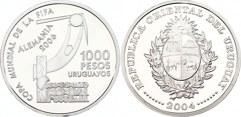 Uruguay 1000 Pesos 2004
KM# 123; Silver., Proof; XVIII World Soccer Championshi...