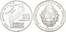 Uruguay 1000 Pesos 2004
KM# 123; Silver., Proof; XVIII World Soccer Championship - Germany 2006