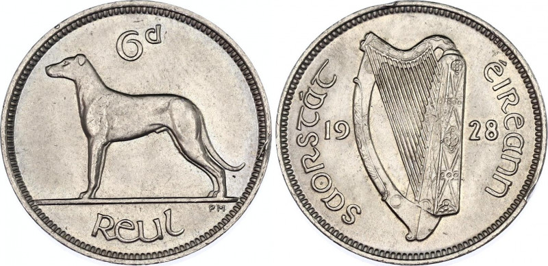 Ireland 6 Pence 1928
KM# 5, Sp# 6628; N# 4572; Nickel; Irish Wolfhound; UNC