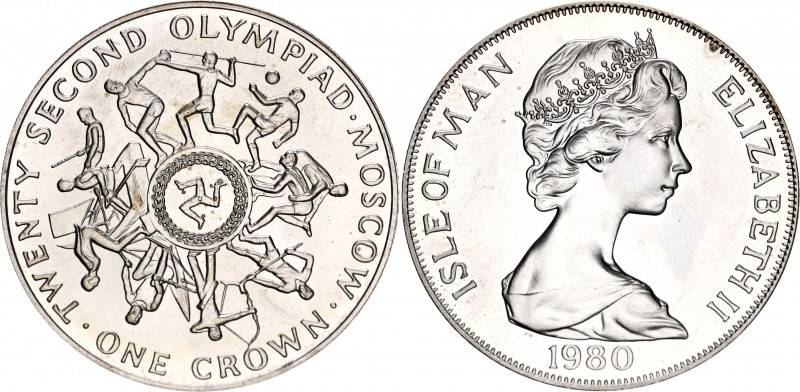 Isle of Man 1 Crown 1980
KM# 66a; Silver; 1980 Olympics, Moscow; UNC