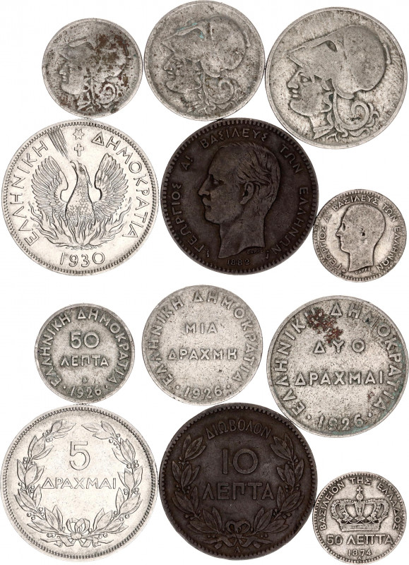 Greece Lot of 6 Coins 1874 - 1930
With Silver; Various Dates, Denomination & Mo...