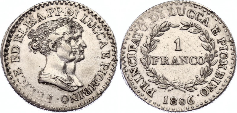 Italian States Lucca 1 Franco 1806
KM# 23; N# 18267; Silver; XF-AUNC