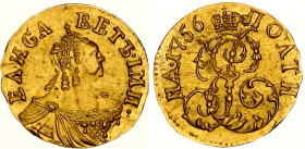 Russia Poltina 1756 R Collectors Copy
Bit# 70 R; 2,75 R by Petrov; Conros# 34/40; Gold (.917) 0.87 g.; AUNC