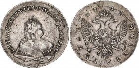 Russia 1 Rouble 1742 СПБ Overstruck
Bit# 247; Overstruck on Rouble 1741; Silver; VF