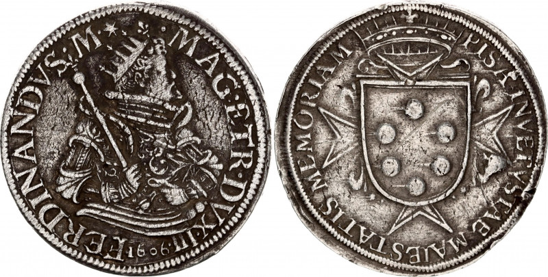 Italian States Pisa 1 Tallero 1606
KM# 15; MIR# 443; N# 29413; Silver; Ferdinan...