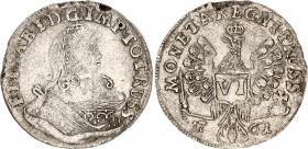 Russia - Prussia 6 Grosh 1761
Bit# 718; Silver; 2.47 g.; REGNI PRUSS; Rare; XF