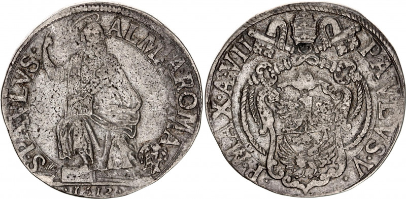 Italian States Vatican 1 Testone 1612 Double Strike
KM# 66; Silver; Paul V; VF/...