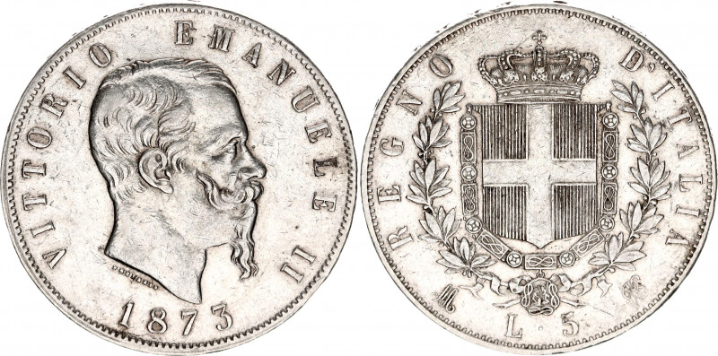 Italy 5 Lire 1873 MBN
KM# 8.3; Silver; Vittorio Emanuele II; Mint: Milan; AUNC