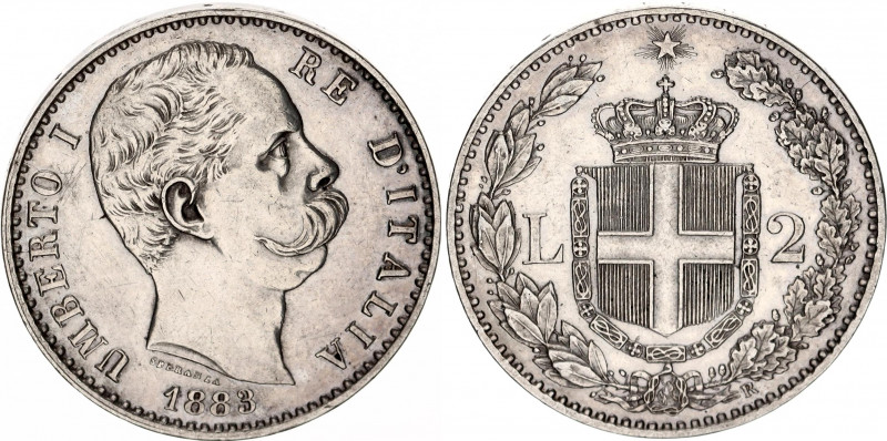 Italy 2 Lire 1883 R
KM# 23; Silver; Umberto I; XF