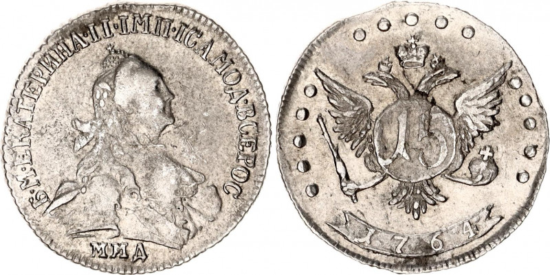 Russia 15 Kopeks 1764 ММД
Bit# 159; 1,25 R by Petrov; Silver 3.69 g.; Red mint;...