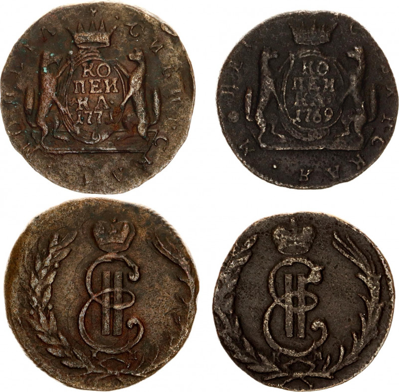 Russia - Siberia 2 x 1 Kopek 1769 - 1771 KM
Bit# 1138 & 1142; Copper; VF