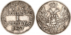 Russia - Poland 15 Kopeks-1 Zloty 1837 MW
Bit# 1170; Gum# 2543, C# 129; N# 23768; Silver; VF-XF