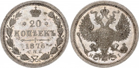 Russia 20 Kopeks 1876 СПБ HI
Bit# 227; Y# 22a.1; N# 6221; Silver; Mint luster; AUNC