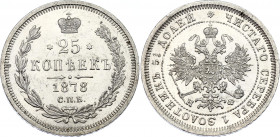 Russia 25 Kopeks 1878 СПБ НФ NGC MS 62
Bit# 156; Silver