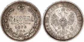 Russia Poltina 1873 СПБ HI R
Bit# 115 R; 2,5 R. by Petrov; Y# 24; N# 26855; Silver; XF
