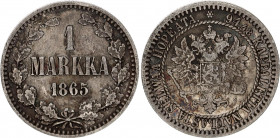 Russia - Finland 1 Markka 1865 S
Bit# 625; KM# 3.1; N# 96976; Silver; VF-XF