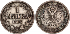 Russia - Finland 1 Markka 1866 S
Bit# 626; Silver 5.07 g.; VF