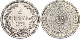 Russia - Finland 2 Markkaa 1870 S
Bit# 621; Silver, XF.