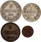 Russia - Finland Lot of 4 Coins 1874 - 1916
Silver & Copper; VF-AUNC