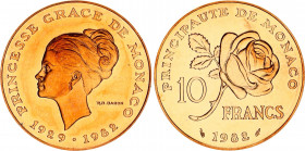 Monaco 10 Francs 1982
KM# 160; N# 10616; Copper-Aluminium-Nickel; Rainier III; Death of Princess Grace; UNC