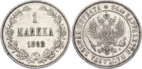 Russia - Finland 1 Markka 1892 L
Bit# 231; Silver, XF-AU.
