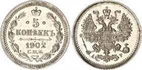 Russia 5 Kopeks 1902 СПБ АР
Bit# 178; Silver 0.90g; Bright lustre; UNC