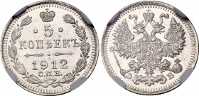 Russia 5 Kopeks 1912 СПБ ЭБ NGC MS 65
Bit# 188; Silver