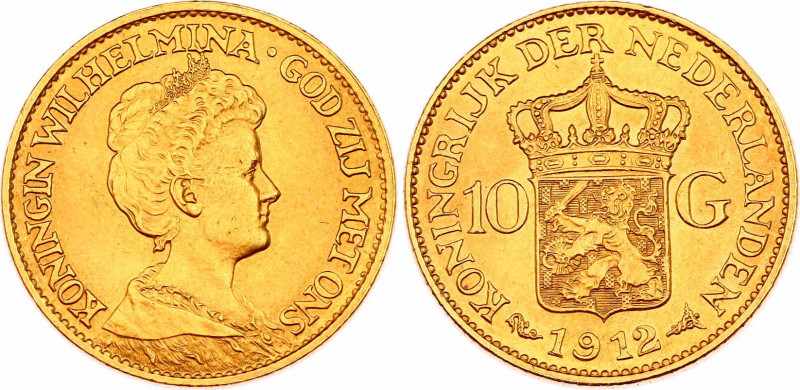 Netherlands 10 Gulden 1912
KM# 149; N# 6553; Gold (.900) 6.73 g.; Wilhelmina; U...