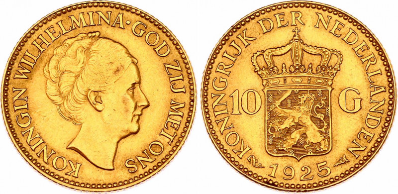 Netherlands 10 Gulden 1925
KM# 162; N# 24451; Gold (.900) 6.73 g.; Wilhelmina; ...