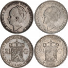 Netherlands 2 x 2-1/2 Gulden 1940 - 1943
KM# 165 & 331; Silver; Wilhelmina; VF-XF Toned