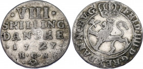 Norway 8 Skilling 1727 HCM
KM# 224, Rønning# 140, Skaare# 645; N# 99778; Silver; Frederick IV; VF