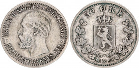 Norway 50 Ore 1899
KM# 356; Silver; Oscar II; XF