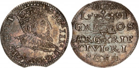 Poland 3 Groschen / Trojak 1591 Riga Flan Defet Error
Kopicki 8186; Silver; Sigismund III; AUNC