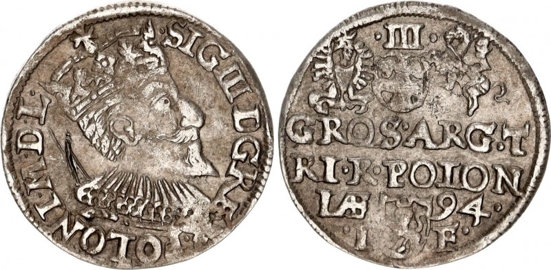 Poland 3 Groschen / Trojak 1594 Sigismund III Vasa
Iger O.94.9.r; Silver; Sigis...