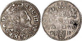 Poland 3 Groschen / Trojak 1598 Sigismund III Vasa
Iger B.98.5.d/a; Silver; Sigismund III Vasa (1587-1632); Mint: Bromberg (Bydgoszcz); XF