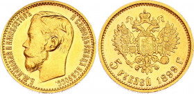 Russia 5 Roubles 1899 ФЗ
Bit# 24; Gold (.900) 4.30 g., UNC.