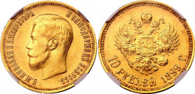 Russia 10 Roubles 1899 ФЗ NGC MS 63
Bit# 6; Gold (.900) 8.60 g., UNC. Rare grade.