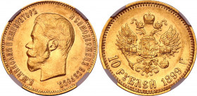 Russia 10 Roubles 1899 ФЗ NGC AU 55
Bit# 6; Gold (.900) 8.60 g.; AU-UNC, mint luster.