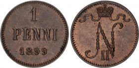 Russia - Finland 1 Penni 1899
Bit# 460; KM# 13, Schön# 1; N# 6796; Copper; UNC
