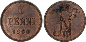 Russia - Finland 1 Penni 1900
Bit# 461; KM# 13, Schön# 1; N# 6796; Copper; UNC