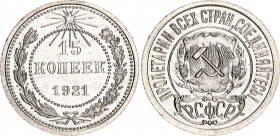Russia - RSFSR 15 Kopeks 1921
Y# 81; Schön# 25; N# 4627; Silver 2.69 g.; UNC