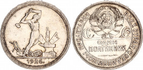 Russia - USSR 50 Kopeks 1926 ПЛ
Y# 89.2; N# 4623; Silver 9.98 g.; UNC