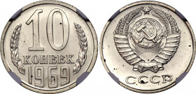 Russia - USSR 10 Kopeks 1969 NGC PL 65
Y# 130; Nickel brass., Prooflike