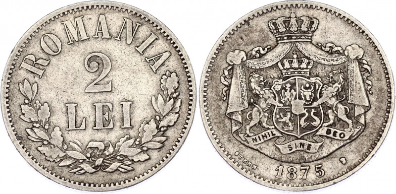 Romania 2 Lei 1875
KM# 8; Silver; Carol I; VF-XF