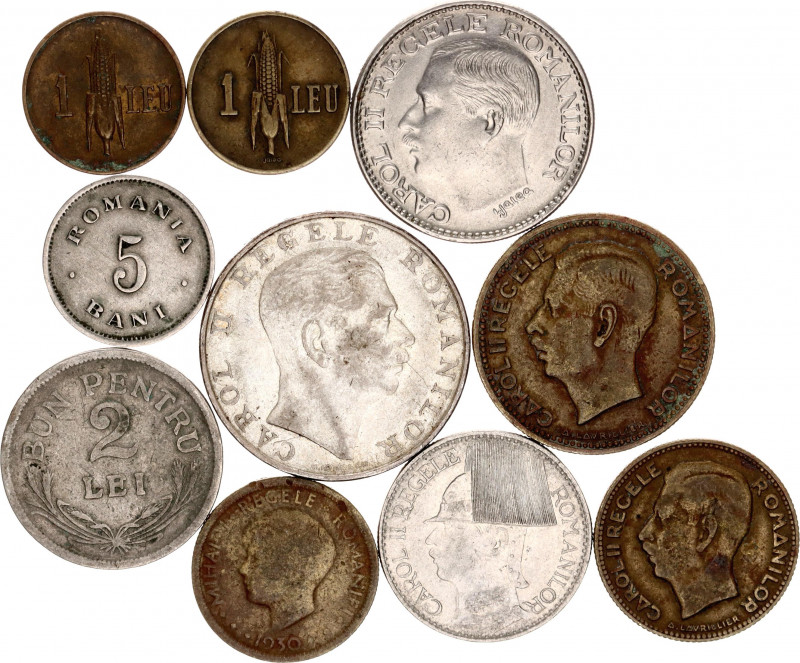 Romania Lot of 10 Coins 1900 - 1940
With Silver; Various Dates, Denomination & ...