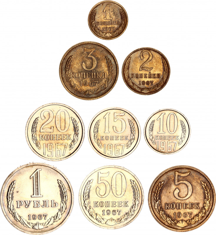 Russia - USSR Mint Coin Set 1967
1 -2 - 3 - 5 - 10 - 15 - 20 - 50 Kopeks & 1 Ro...