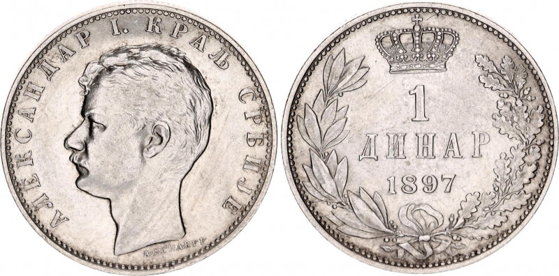 Serbia 1 Dinar 1897
KM# 21; Silver; Alexander I; UNC