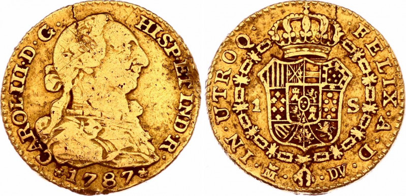 Spain 1 Escudo 1787 MDV
KM# 416.1a; Cal# 629; N# 44673; Gold (.875) 3.40 g.; Ca...